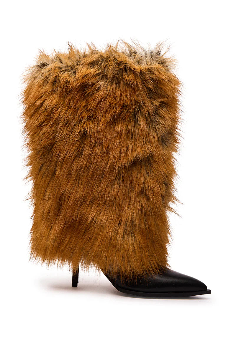 Bottes 'Vixen' à Talon Aiguille, Fausse Fourrure Renard Rouge