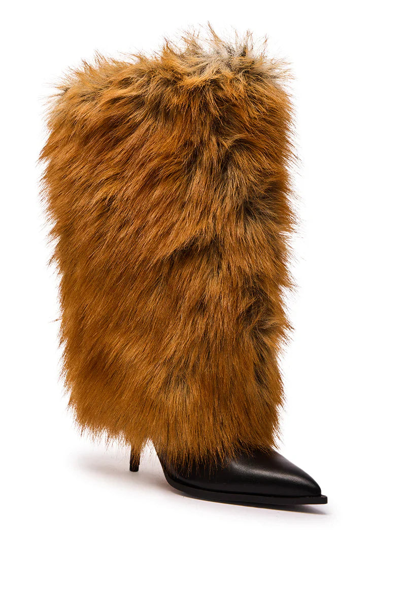 Bottes 'Vixen' à Talon Aiguille, Fausse Fourrure Renard Rouge