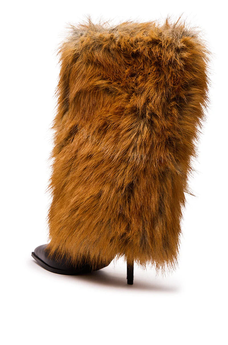 Bottes 'Vixen' à Talon Aiguille, Fausse Fourrure Renard Rouge