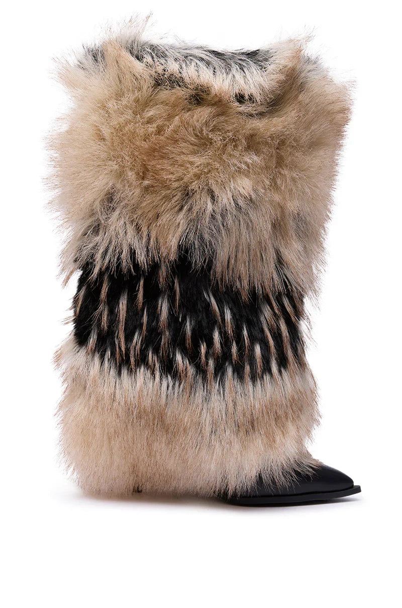 Bottes 'Fiesta' Hautes à Talon en Fausse Fourrure Multicolore