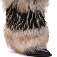 Bottes 'Fiesta' Hautes à Talon en Fausse Fourrure Multicolore