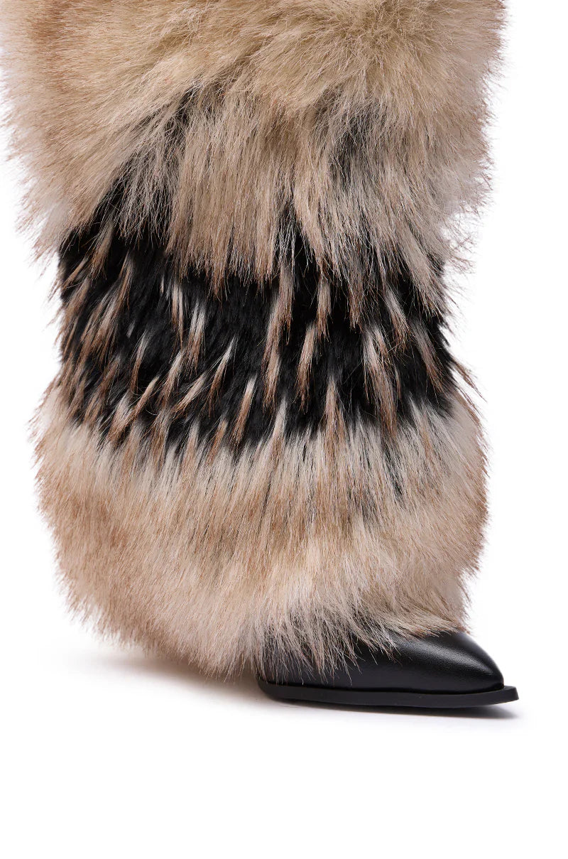 Bottes 'Fiesta' Hautes à Talon en Fausse Fourrure Multicolore
