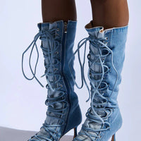 Botte à talon aiguille en denim EMMALINE