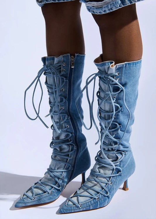 Botte à talon aiguille en denim EMMALINE