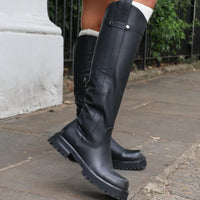 Bottes Noires à Détail Patte, Hauteur Genou