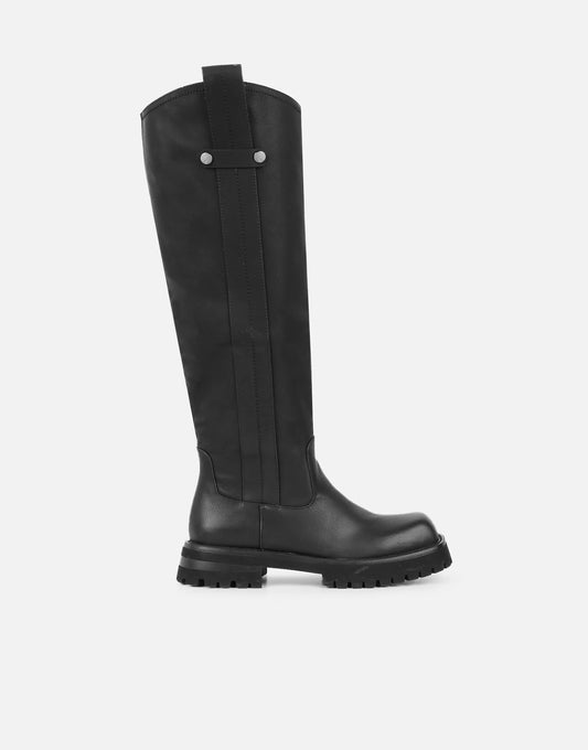Bottes Noires à Détail Patte, Hauteur Genou