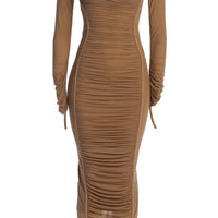 Robe Midi 'Naomi' Beige en Tulle Drapé