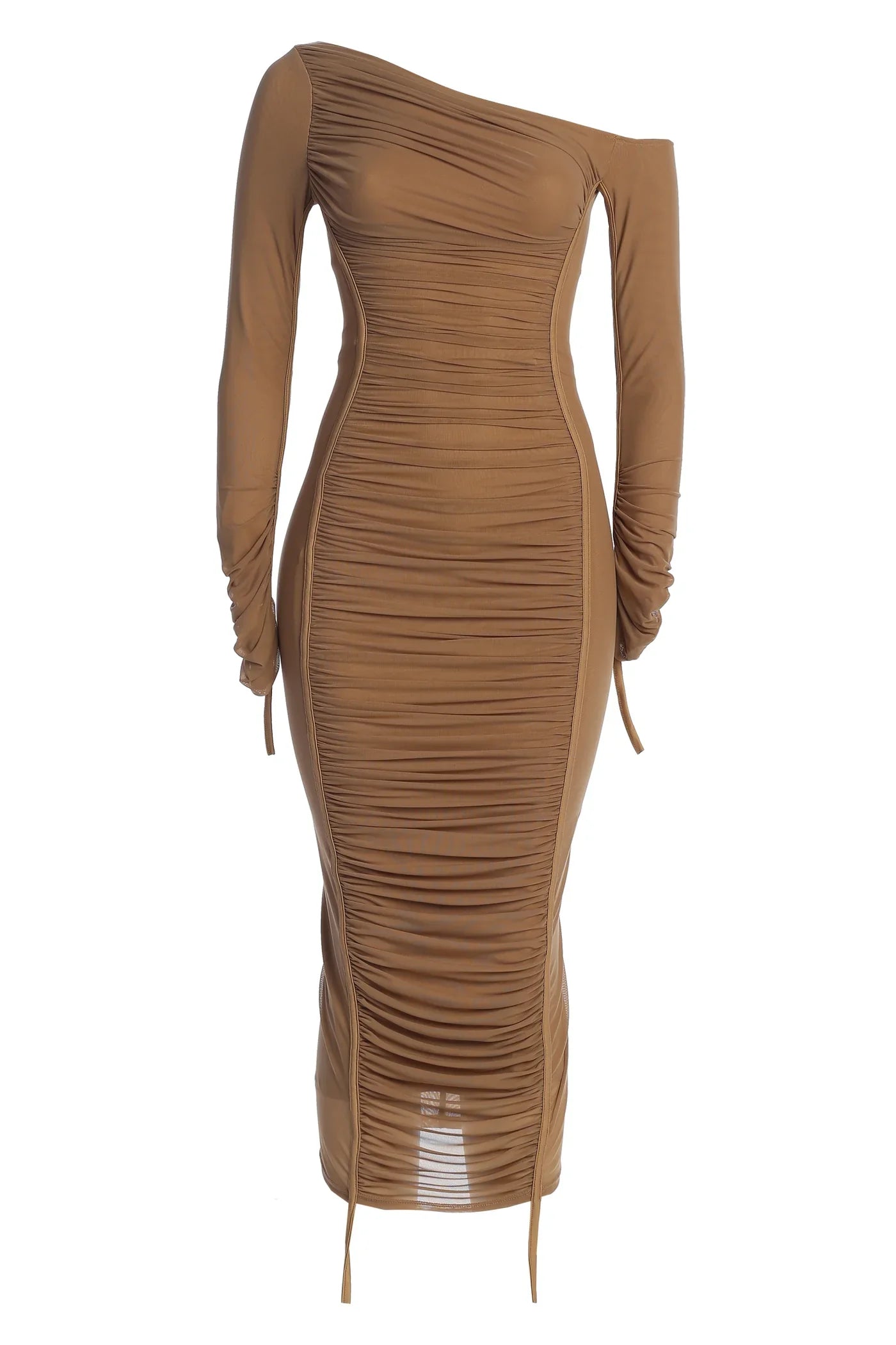 Robe Midi 'Naomi' Beige en Tulle Drapé