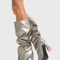 Chaussures à plateforme pour femmes en PU argenté scintillant, élégantes et tendance.