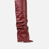 Bottes Bordeaux Plissées à Revers Hauteur Genou