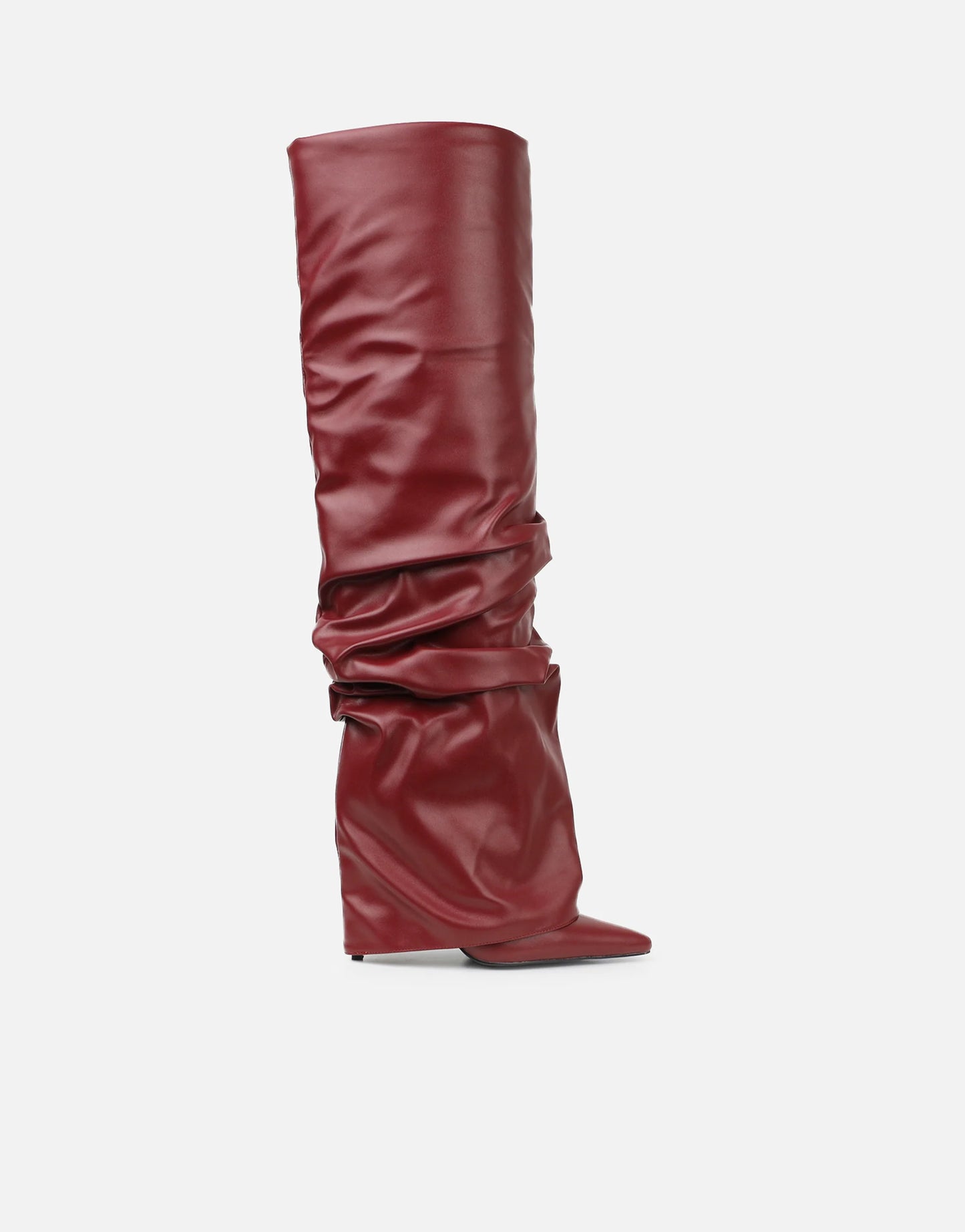 Bottes Bordeaux Plissées à Revers Hauteur Genou
