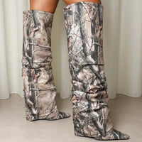 Bottes à Talons avec Revers Imprimé Naturel