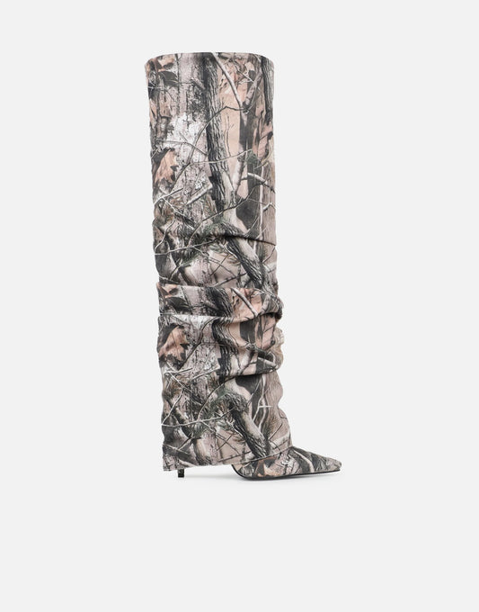 Bottes à Talons avec Revers Imprimé Naturel