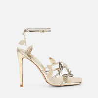 Sandales à Talons 'Oriana' en Miroir Doré, Détail Feuilles