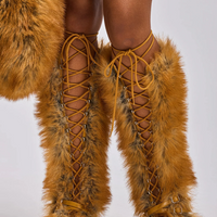 Bottes 'Glacier' à Talon Aiguille, Fausse Fourrure Beige Lacée