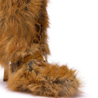 Bottes 'Glacier' à Talon Aiguille, Fausse Fourrure Beige Lacée