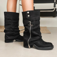 Bottes Chunky en Daim Noir à Revers