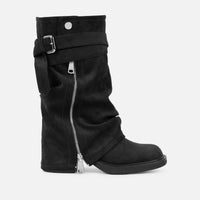 Bottes Chunky en Daim Noir à Revers