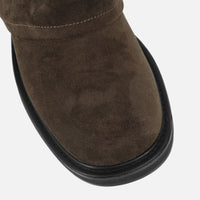 Bottes Chunky en Daim Kaki à Revers