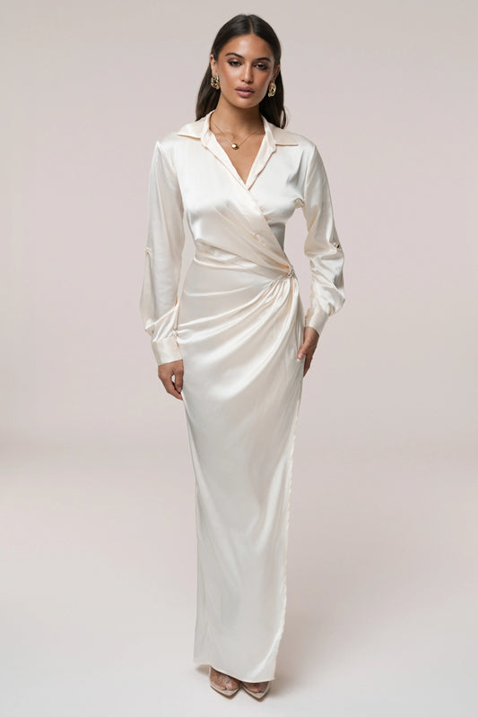 Robe Longue Arabella en Satin Blanc