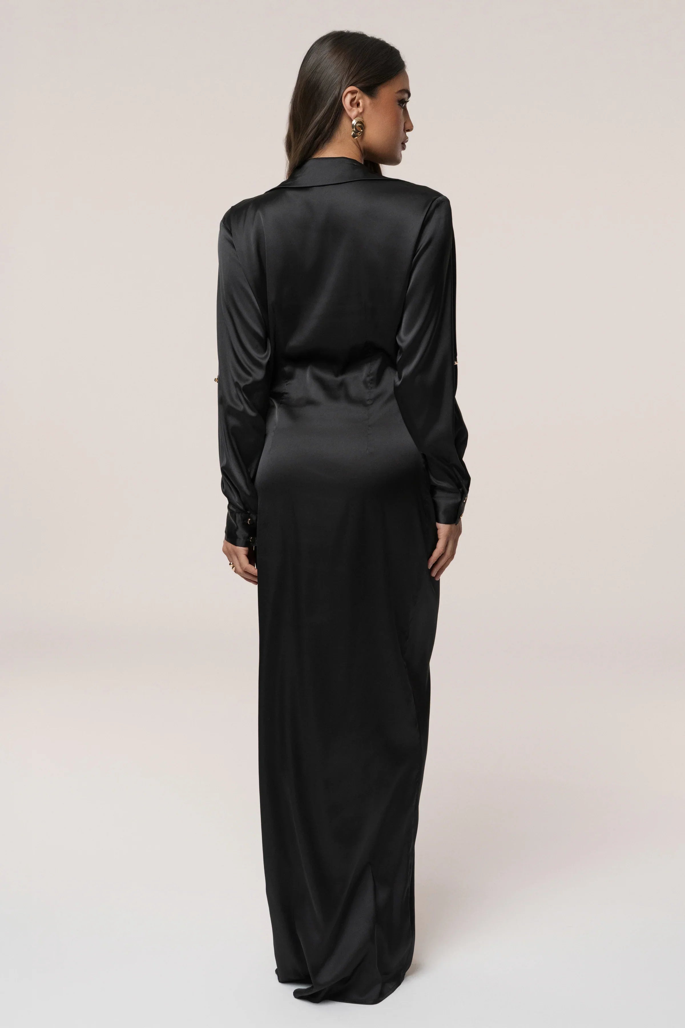 Robe Longue Arabella en Satin Noir