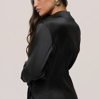 Robe Longue Arabella en Satin Noir