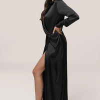Robe Longue Arabella en Satin Noir