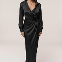 Robe Longue Arabella en Satin Noir