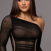 Robe Midi 'Naomi' Noire en Tulle Drapé