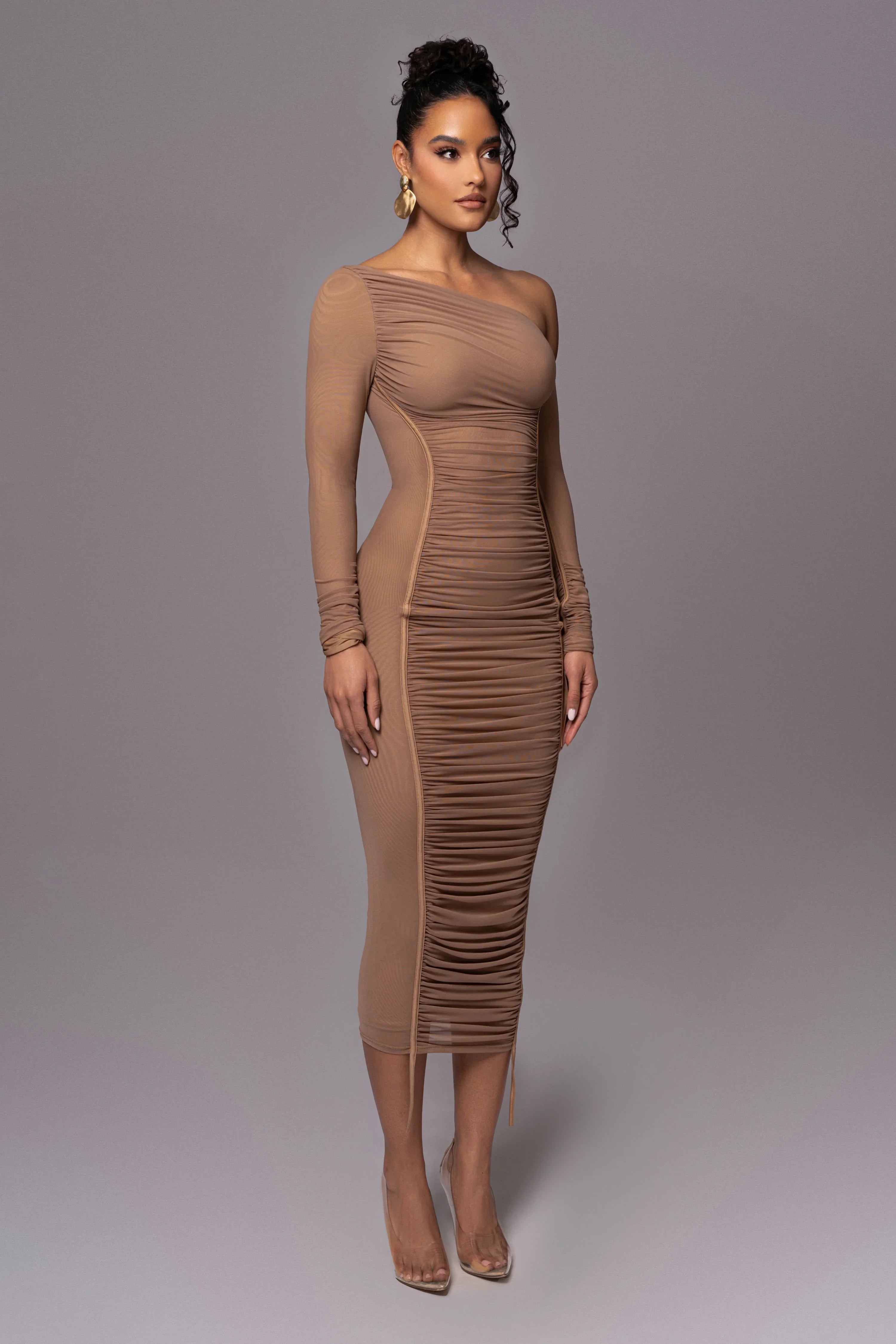 Robe Midi 'Naomi' Beige en Tulle Drapé