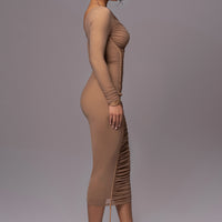 Robe Midi 'Naomi' Beige en Tulle Drapé