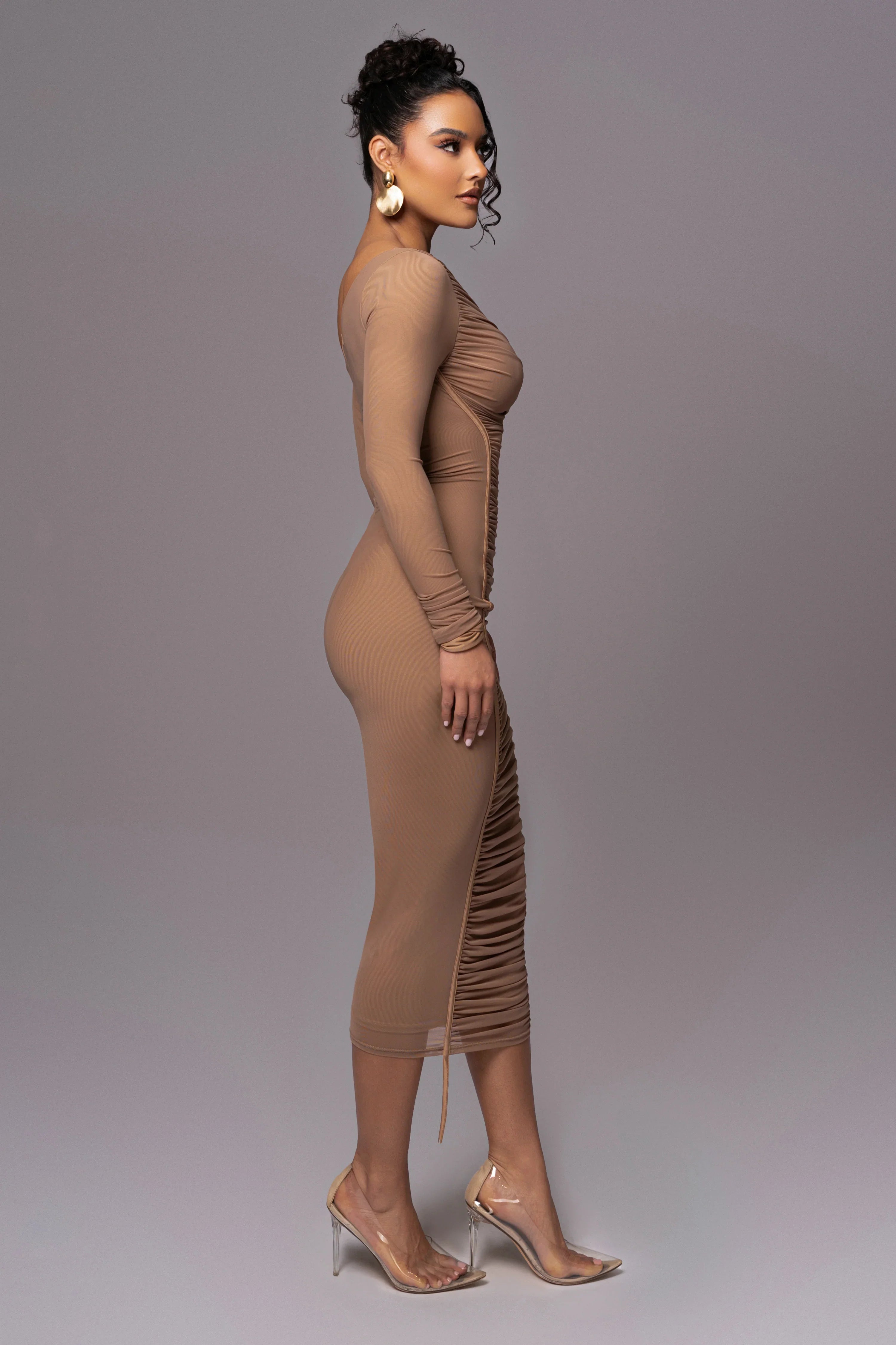 Robe Midi 'Naomi' Beige en Tulle Drapé
