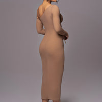 Robe Midi 'Naomi' Beige en Tulle Drapé