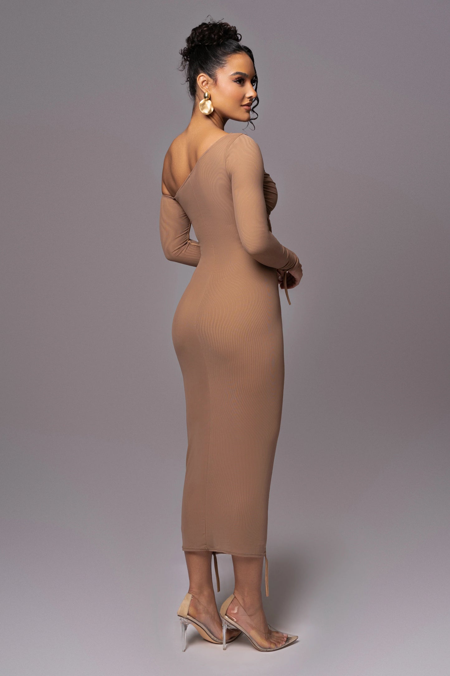 Robe Midi 'Naomi' Beige en Tulle Drapé