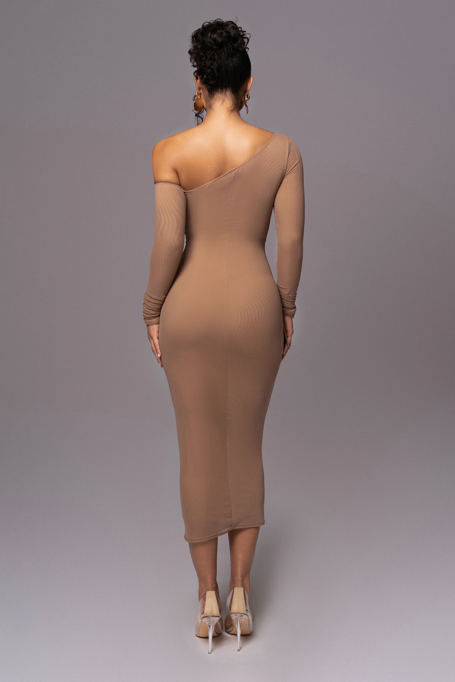Robe Midi 'Naomi' Beige en Tulle Drapé