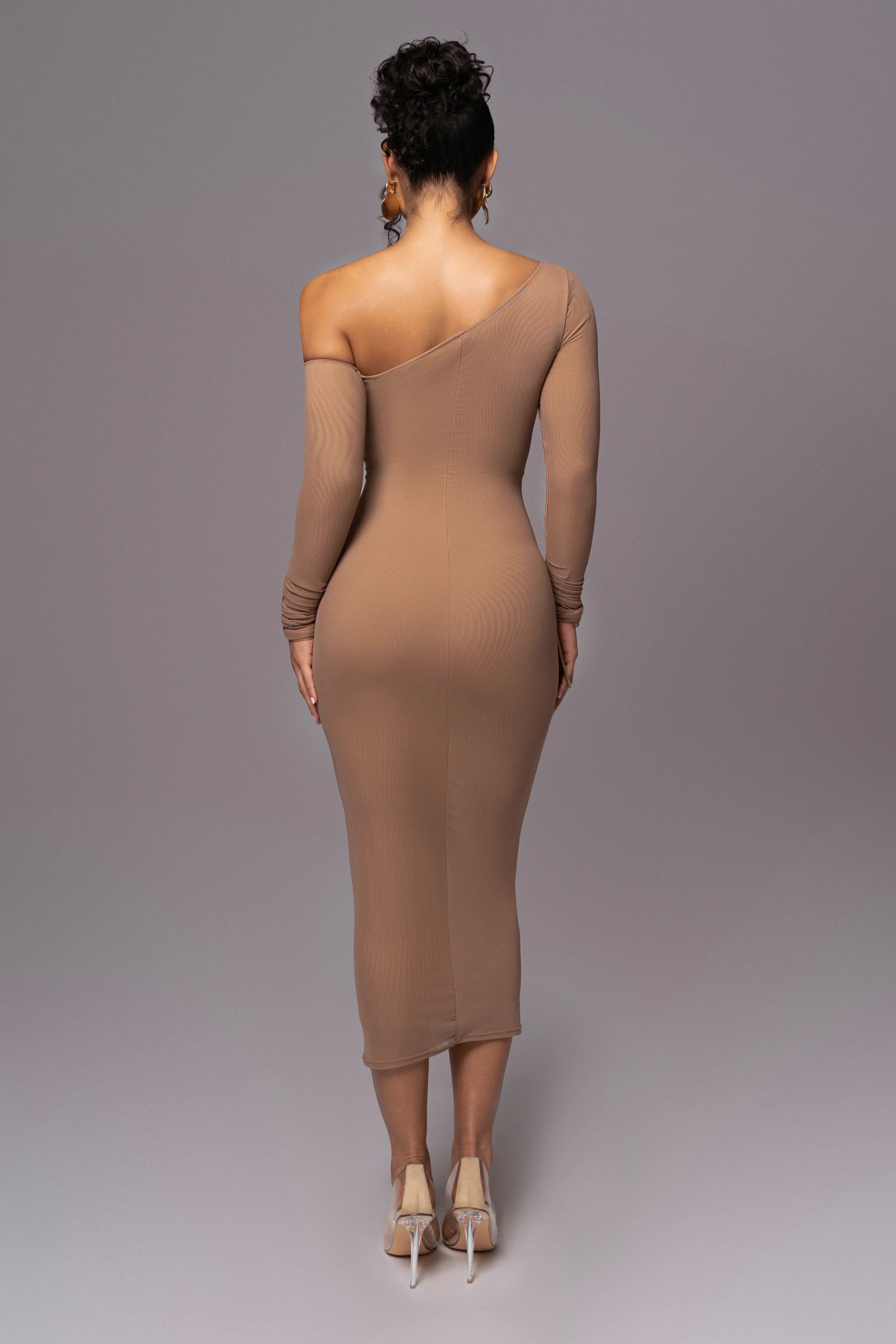 Robe Midi 'Naomi' Beige en Tulle Drapé