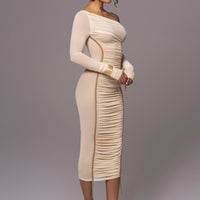 Robe Midi 'Naomi' Crème Pâle en Tulle Drapé