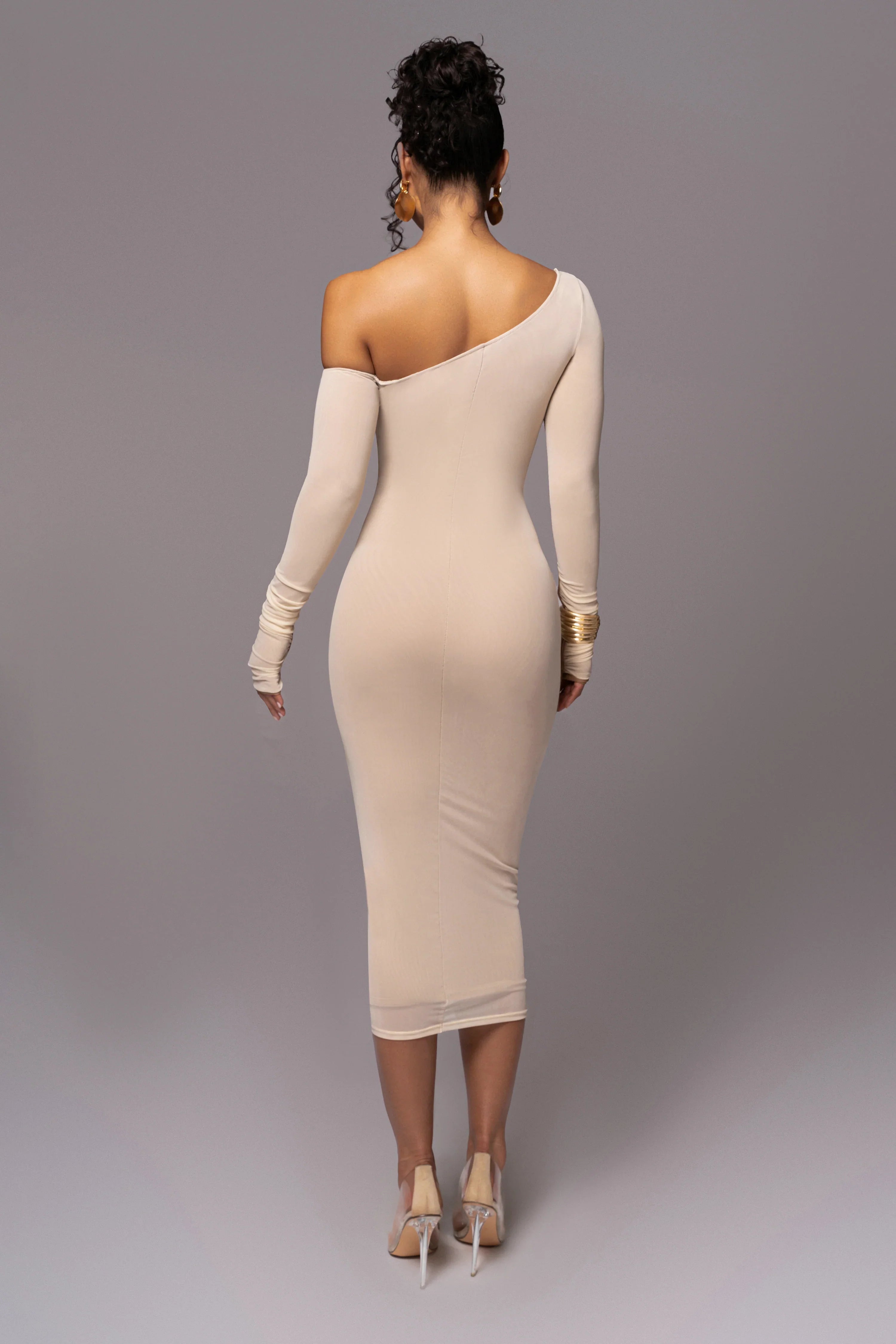 Robe Midi 'Naomi' Crème Pâle en Tulle Drapé
