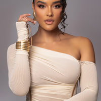 Robe Midi 'Naomi' Crème Pâle en Tulle Drapé
