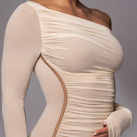 Robe Midi 'Naomi' Crème Pâle en Tulle Drapé