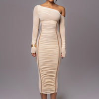 Robe Midi 'Naomi' Crème Pâle en Tulle Drapé