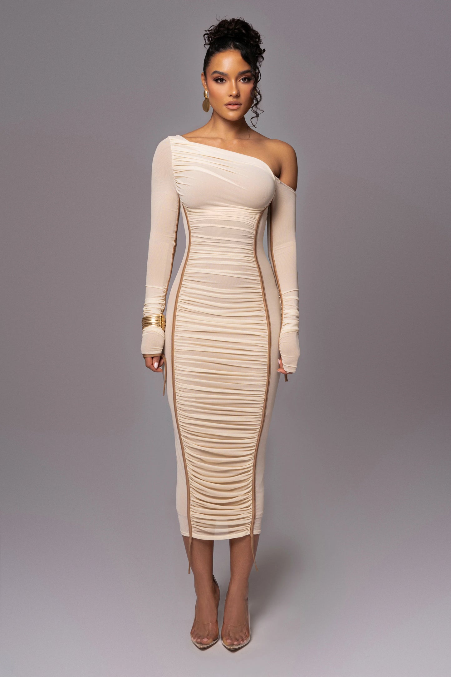 Robe Midi 'Naomi' Crème Pâle en Tulle Drapé