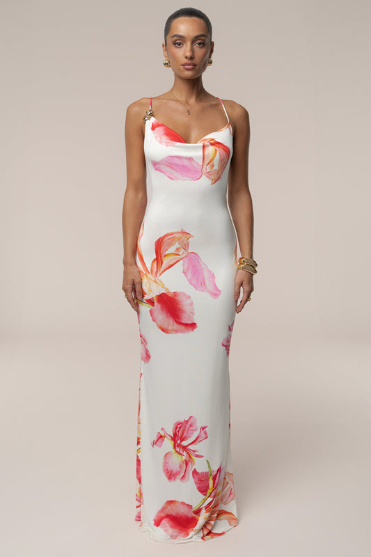ROBE LONGUE ÉCLAT DE SOLEIL FLORALE IVOIRE