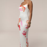 ROBE LONGUE ÉCLAT DE SOLEIL FLORALE IVOIRE