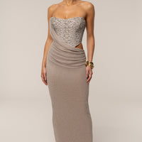 ROBE MAXI BEIGE STELLAR À PAILLETTES