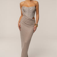 ROBE MAXI BEIGE STELLAR À PAILLETTES