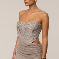 ROBE MAXI BEIGE STELLAR À PAILLETTES