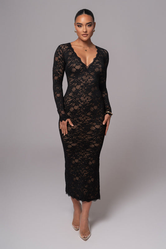 Robe Longue Canada en Dentelle Noire