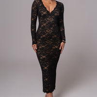 Robe Longue Canada en Dentelle Noire