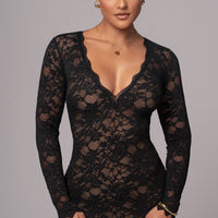 Robe Longue Canada en Dentelle Noire